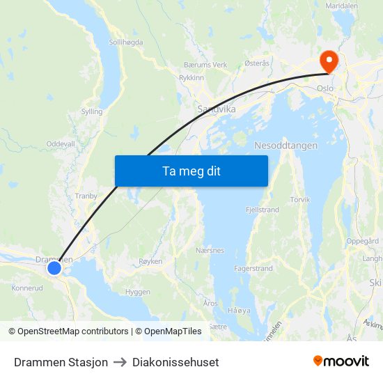 Drammen Stasjon to Diakonissehuset map