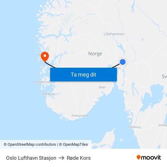 Oslo Lufthavn Stasjon to Røde Kors map