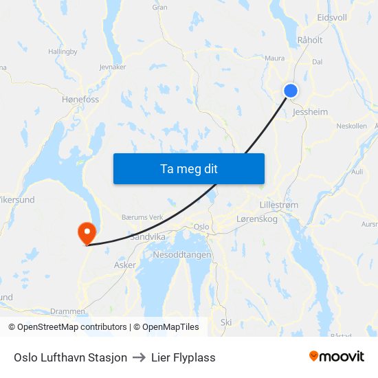 Oslo Lufthavn Stasjon to Lier Flyplass map