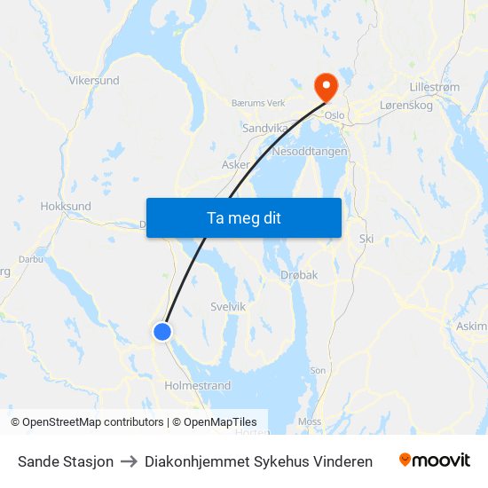 Sande Stasjon to Diakonhjemmet Sykehus Vinderen map