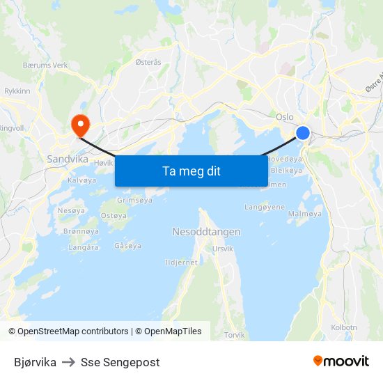 Bjørvika to Sse Sengepost map