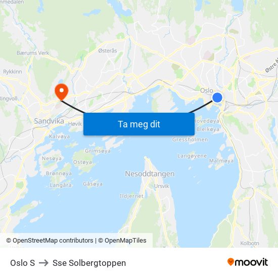 Oslo S to Sse Solbergtoppen map