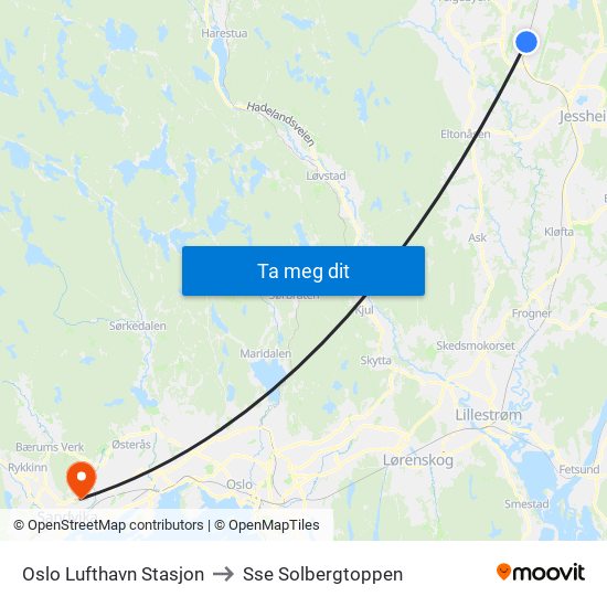 Oslo Lufthavn Stasjon to Sse Solbergtoppen map