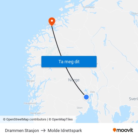 Drammen Stasjon to Molde Idrettspark map