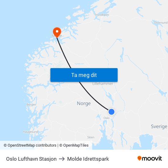 Oslo Lufthavn Stasjon to Molde Idrettspark map