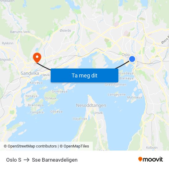 Oslo S to Sse Barneavdeligen map