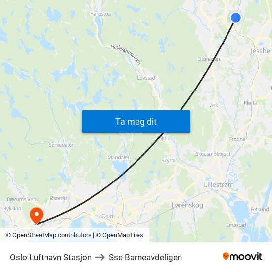 Oslo Lufthavn Stasjon to Sse Barneavdeligen map