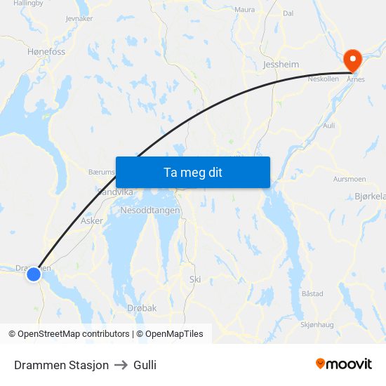 Drammen Stasjon to Gulli map