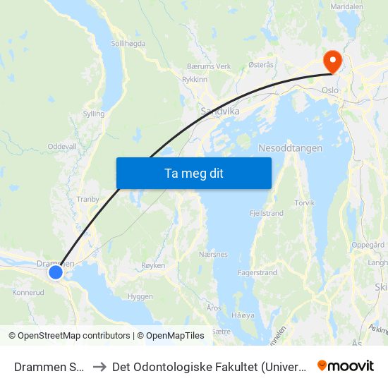 Drammen Stasjon to Det Odontologiske Fakultet (Universitetet I Oslo) map