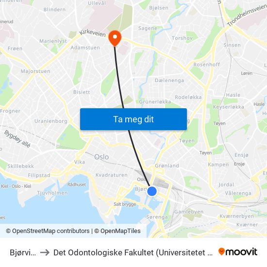 Bjørvika to Det Odontologiske Fakultet (Universitetet I Oslo) map