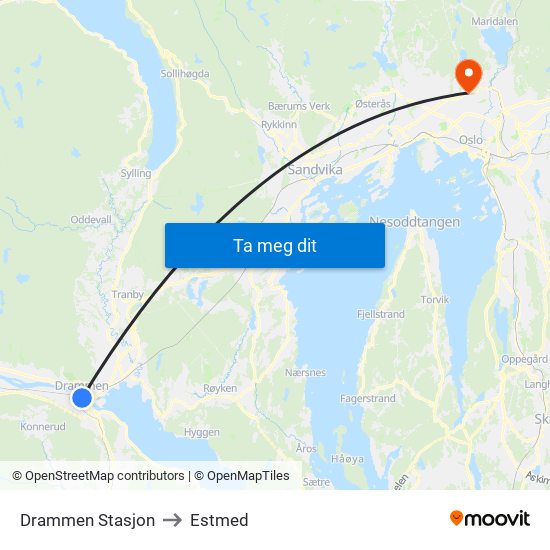 Drammen Stasjon to Estmed map