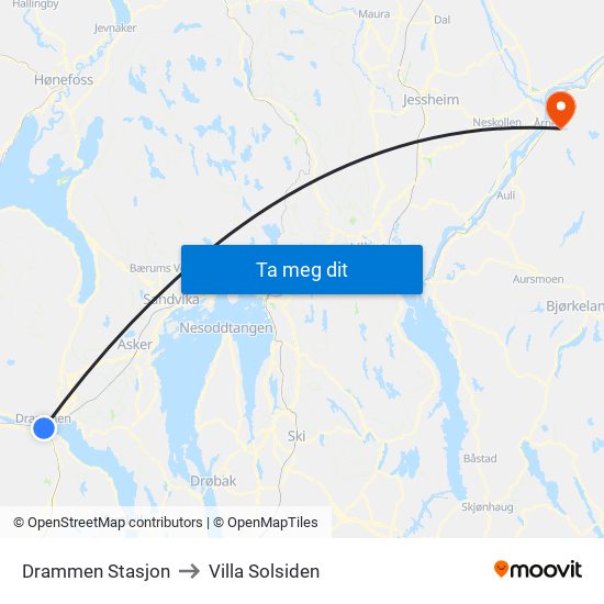 Drammen Stasjon to Villa Solsiden map