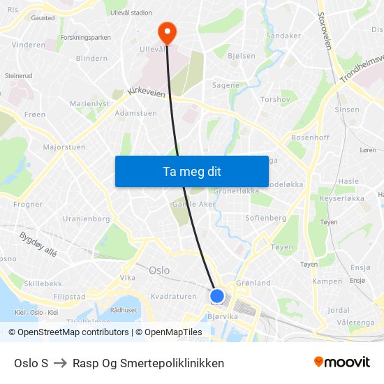 Oslo S to Rasp Og Smertepoliklinikken map