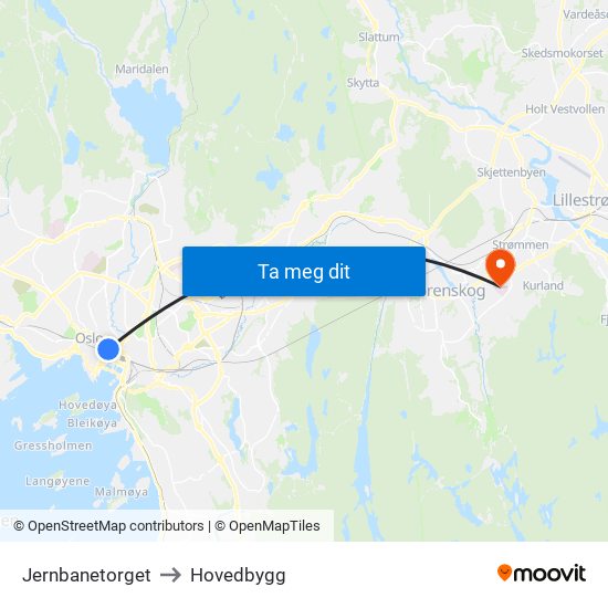 Jernbanetorget to Hovedbygg map