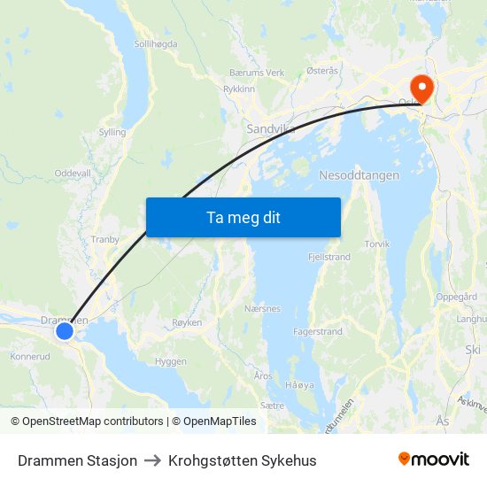 Drammen Stasjon to Krohgstøtten Sykehus map