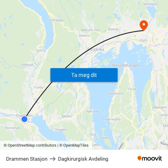 Drammen Stasjon to Dagkirurgisk Avdeling map