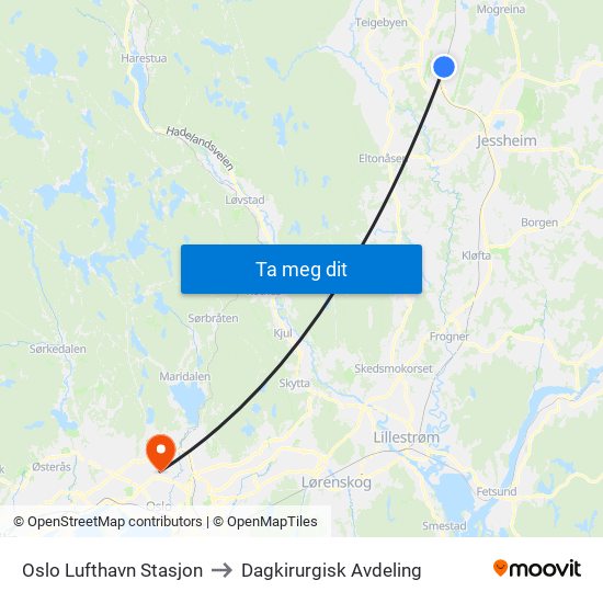 Oslo Lufthavn Stasjon to Dagkirurgisk Avdeling map