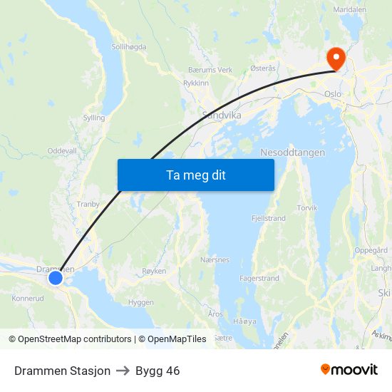 Drammen Stasjon to Bygg 46 map