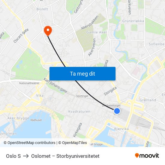 Oslo S to Oslomet – Storbyuniversitetet map