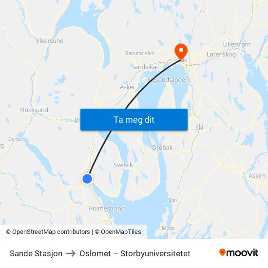 Sande Stasjon to Oslomet – Storbyuniversitetet map