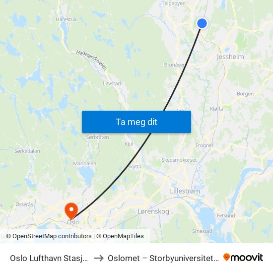 Oslo Lufthavn Stasjon to Oslomet – Storbyuniversitetet map