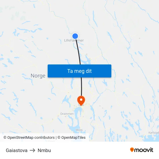 Gaiastova to Nmbu map