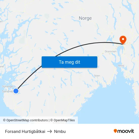 Forsand Hurtigbåtkai to Nmbu map
