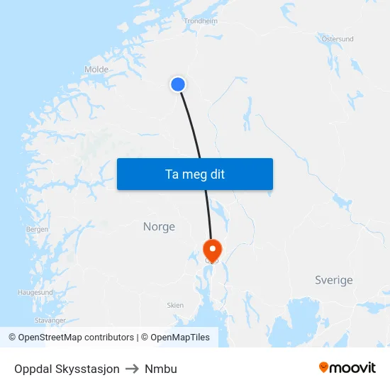 Oppdal Skysstasjon to Nmbu map
