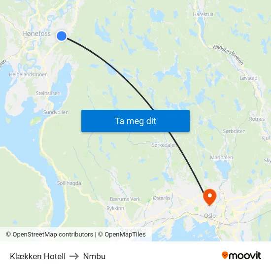 Klækken Hotell to Nmbu map