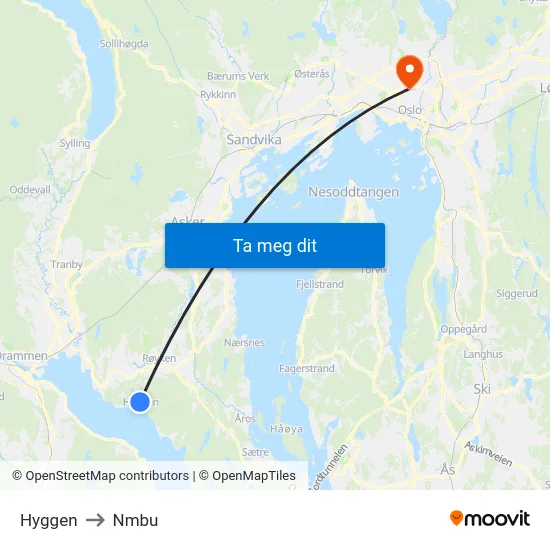 Hyggen to Nmbu map