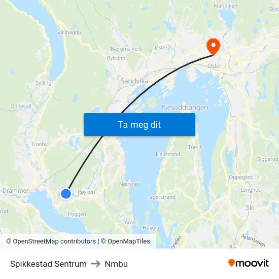 Spikkestad Sentrum to Nmbu map