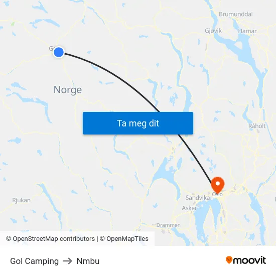 Gol Camping to Nmbu map