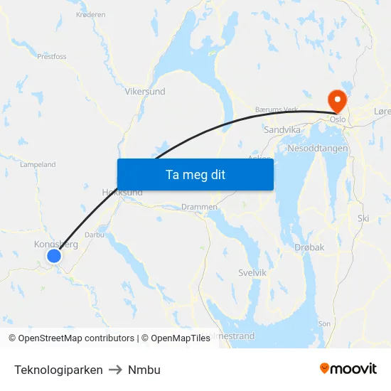 Teknologiparken to Nmbu map