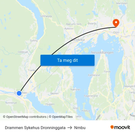 Dronninggata to Nmbu map