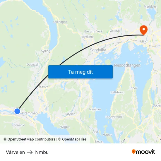 Vårveien to Nmbu map