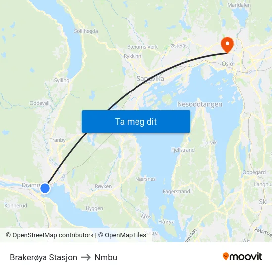 Brakerøya Stasjon to Nmbu map