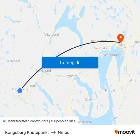 Kongsberg Knutepunkt to Nmbu map