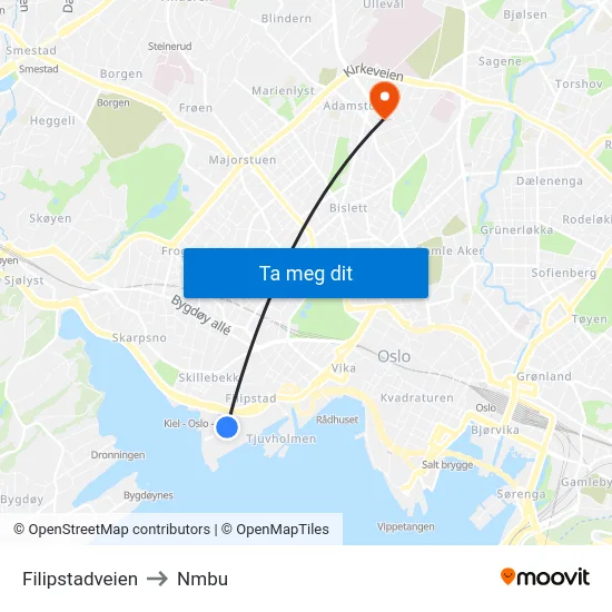 Filipstadveien to Nmbu map