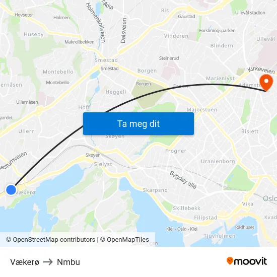 Vækerø to Nmbu map