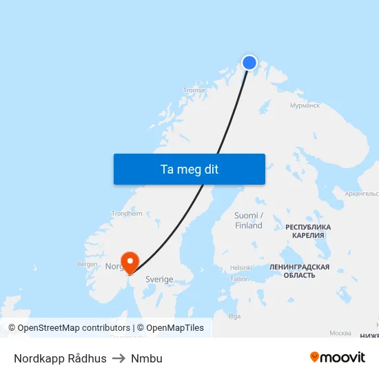 Nordkapp Rådhus to Nmbu map