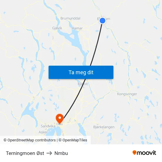 Terningmoen Øst to Nmbu map