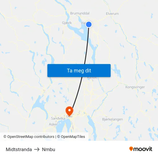 Midtstranda to Nmbu map