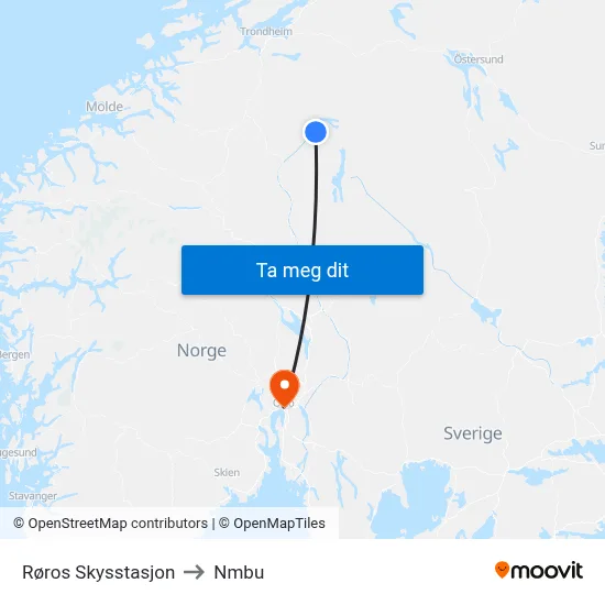 Røros Skysstasjon to Nmbu map