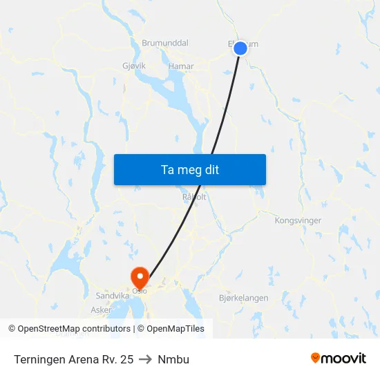 Terningen Arena Rv. 25 to Nmbu map