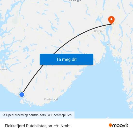 Flekkefjord Rutebilstasjon to Nmbu map