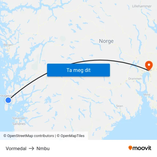 Vormedal to Nmbu map