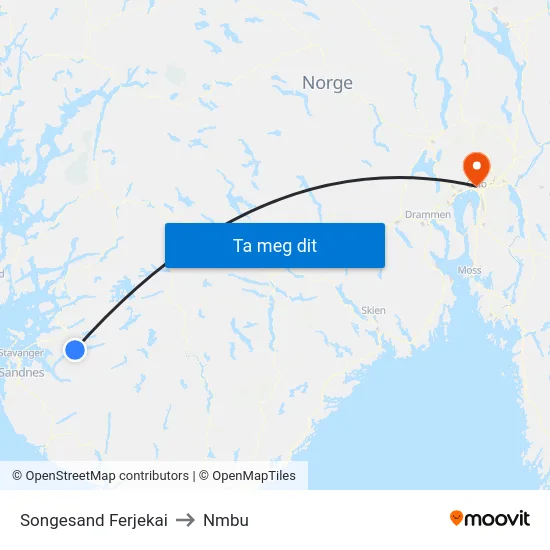 Songesand Ferjekai to Nmbu map