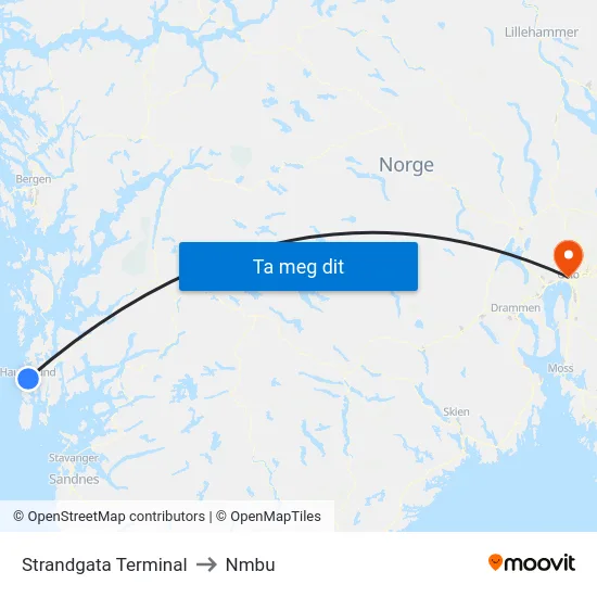 Strandgata Terminal to Nmbu map