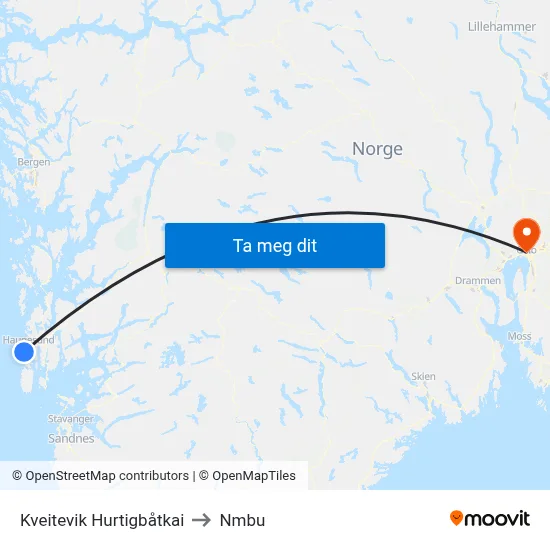 Kveitevik Hurtigbåtkai to Nmbu map