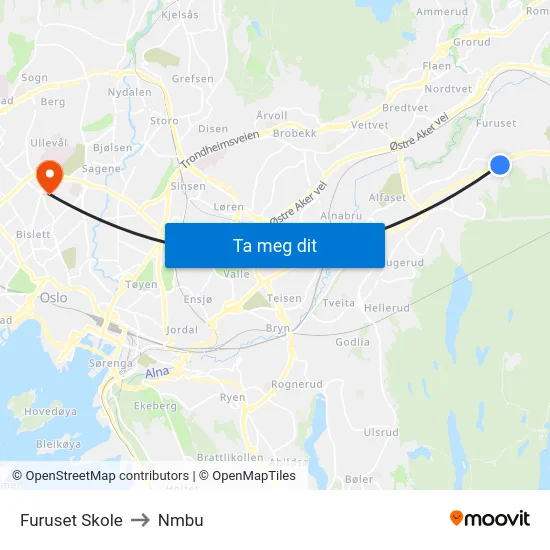 Furuset Skole to Nmbu map